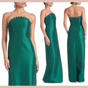 NEW $995 Sachin & Babi [ 2 ] Preston Strapless Satin Column Gown Emerald J2110